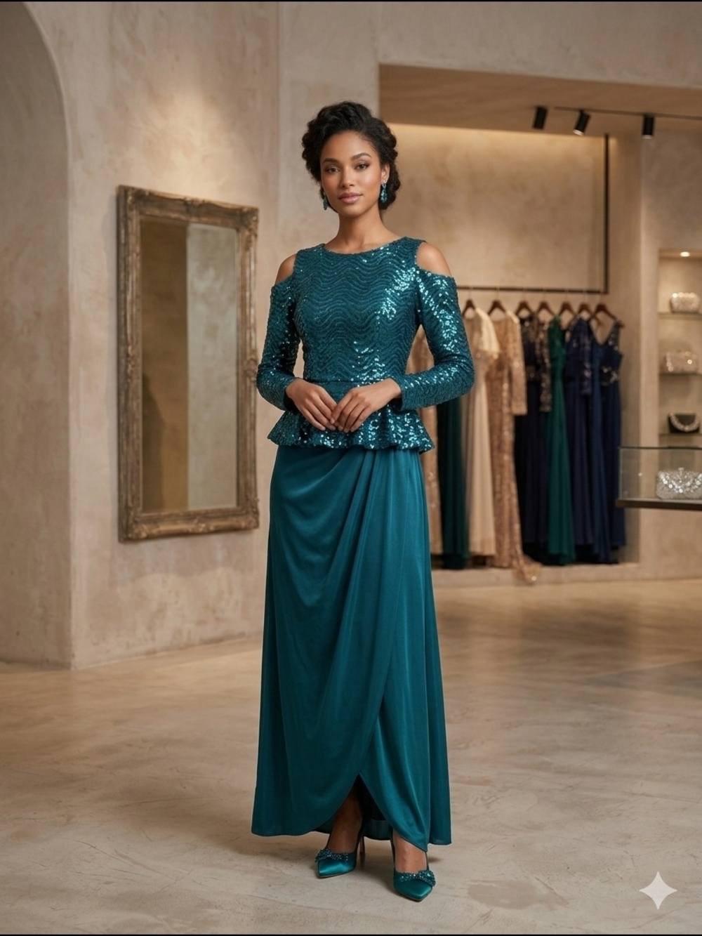 Grace Karin Teal Sequin Party Dress
